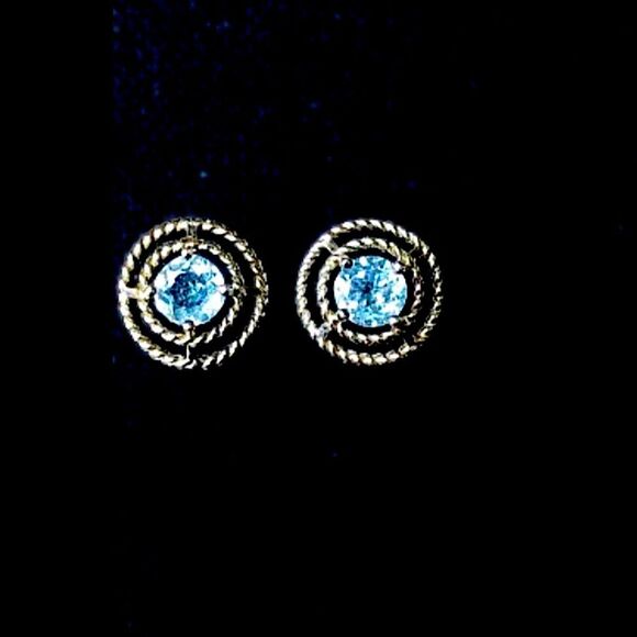 Blue Topaz Sterling Silver Halo Post Back Earrings - Picture 10 of 13
